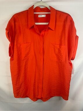 SONOMA women’s NWT Casual Button-Down Shirt - Orange with a satiny texture.